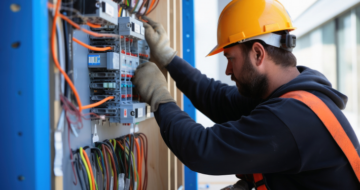 An electrician working on an installation.