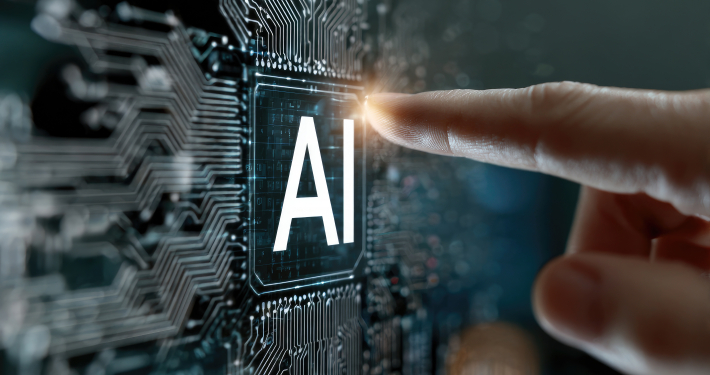 Finger touching AI on circuit board